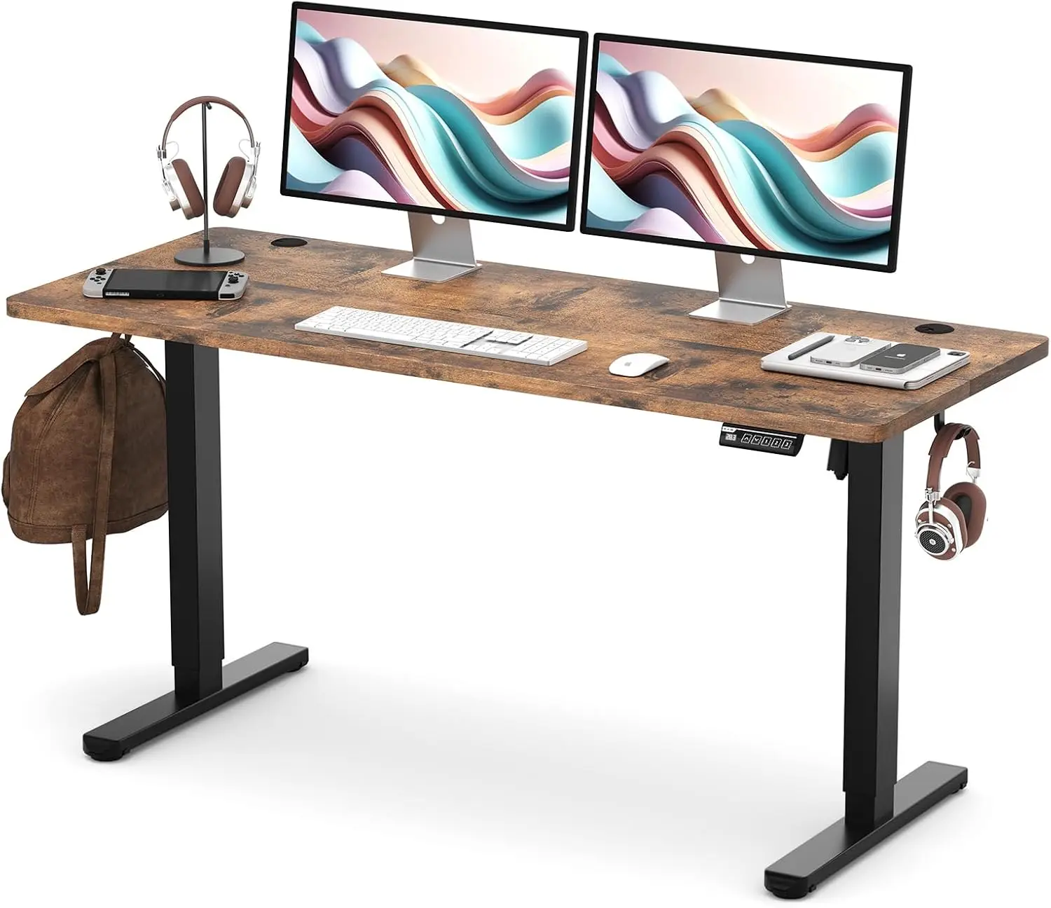 Monomi Electric Standing Desk 55X24 Inches，Height Adjustable Sit Stand up Desk for Home Office, Ergonomic Computer Workstation with 178LBS Load Capacity & Quiet Motor, Two-Piece Desktop, Rustic Brown