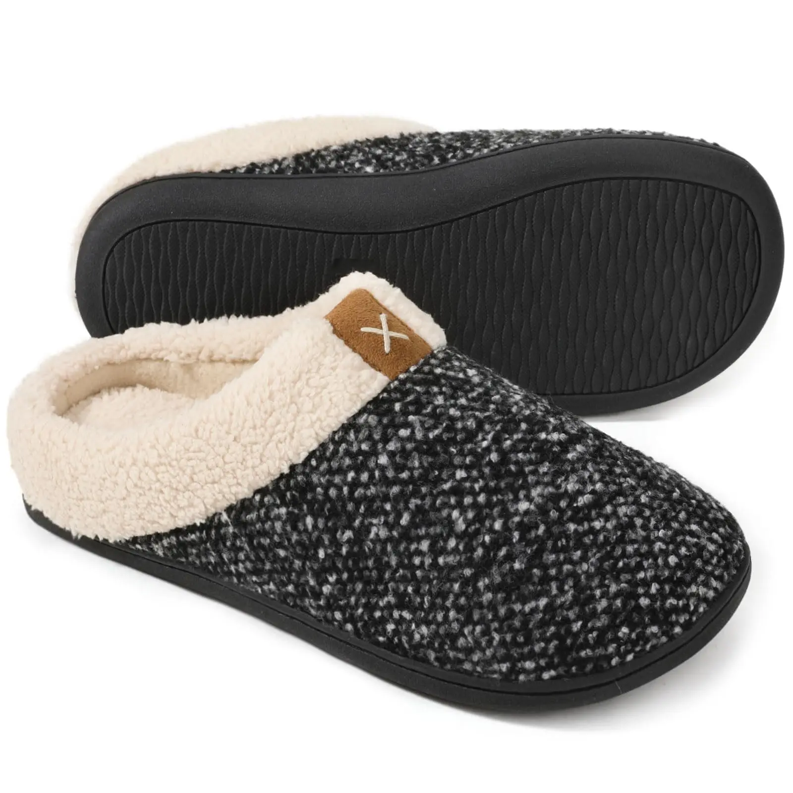 Cozy Memory Foam Slippers with Fuzzy Wool-Like Plush Fleece Lining Anti-Skid Rubber Sole for Indoor & Outdoor Use Winter Gift