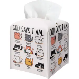 Cute  Tissue Box Holder, God Says I Am, Christian Leather Tissue Box Cover Square, Paper Napkins Everyday Dispenser for Bathroom Night Stands Kitchen Office Christian  Decor
