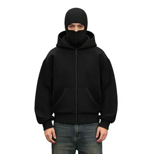 Balaclava Jacket Zip Up Fashion Double Layer Hoodie Hip Hop Outerwear Jacket Y2K Clothing for Men and Women