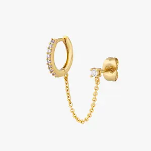 Studs Chained Pave Huggie x CZ Stud