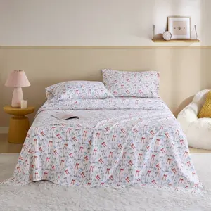 360 Stand Queen Size Bed Flannel Sheet Set - ID20-2503 Intelligent Design, 100% Cotton Pigment Printed, Happy Bows, All Seasons, Wrinkle-Free