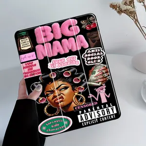 "BIG MAMA" Retro Collage iPad Protective Case, Tablet Accessories, Black & Pink Aesthetic Protective Cover with Trifold Stand & Auto Wake/Sleep, Transparent Acrylic Hard Back, Shockproof Full Body Protection, Fits 10.2/10.5/10.9/11/12.9 Inch Tablets