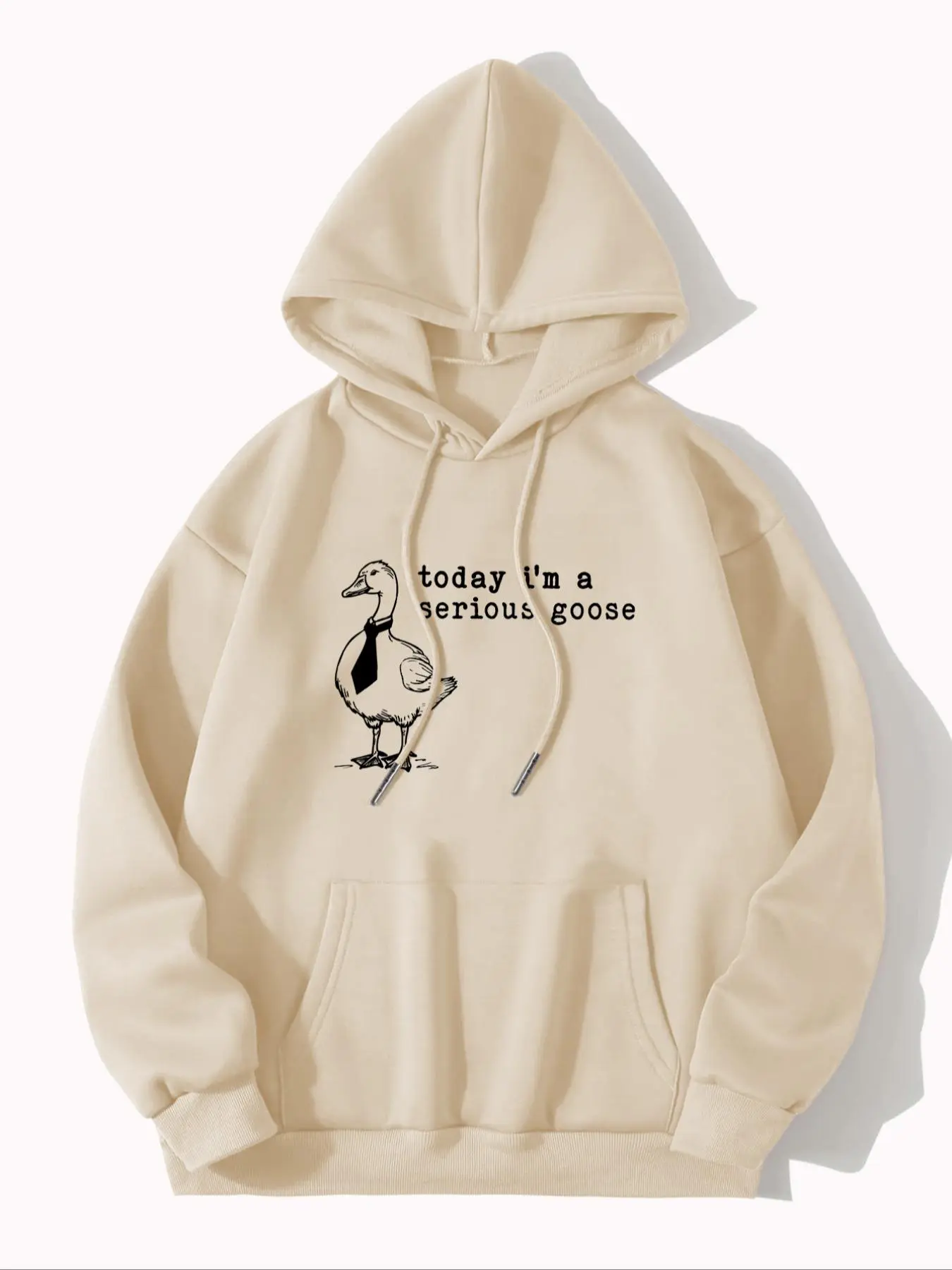 Women's Letter & Goose Print Kangaroo Pocket Hoodie, Fashion Casual Hooded Sweatshirt for Daily Holiday Outdoor Wear, Women Clothing for Fall & Winter