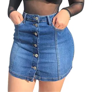 Women's Minimalist Basic Button-Down Button Fly Denim Short Skirt with Side Pocket, Bodycon Casual Denim Bottom, Machine Washable, Button Fly Skirt, Casual Denim Skirt