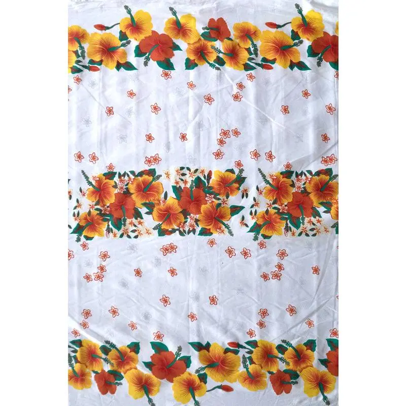 Authentic Traditional Hibiscus Triple Border Polyester Fabric - Tropical South Pacific Island Motifs, 36x60 in Wrinkle-Resistant Breathable Durable Easy-to-Maintain Textile for Sarongs, Shirts