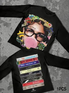 Men's Dual-Sided Print Halloween Christmas Thanksgiving Gift, Vibrant Pop Art Graphic Tee, Long Sleeve, Fitted, Bold Tattoo Style Design, Street Fashion