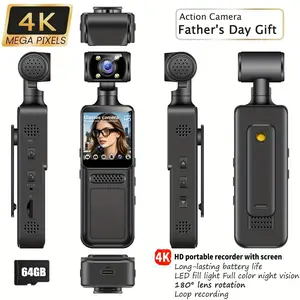HD Smart Full-Body Action Camera — A Portable, Wearable Vlogging Camera featuring an LED Fill Light, Night Vision, and 180° Rotation. Equipped with a 1.3-inch IPS screen, it is ideal for travel and daily vlogging, making it a perfect Father's Day gift.