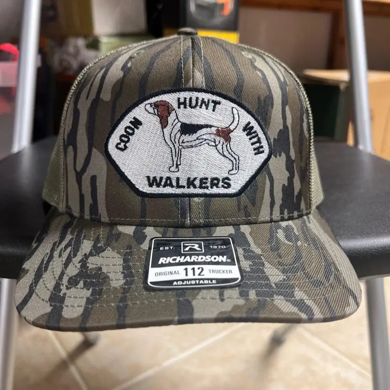 Coon Hunt With Walkers Trucker Hat | Vintage Mossy Oak Camo Mesh Snapback | Walker Coonhound Hunting Cap | Gift for Hunters