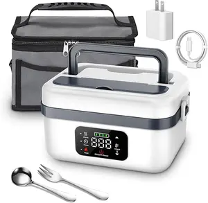Cordless Electric Lunch Box for Adults Battery Powered Heated Lunch Box with 1000ML Stainless Steel Container, Timer Function, and Leak-Proof Food Warmer for Work, Travel & Office