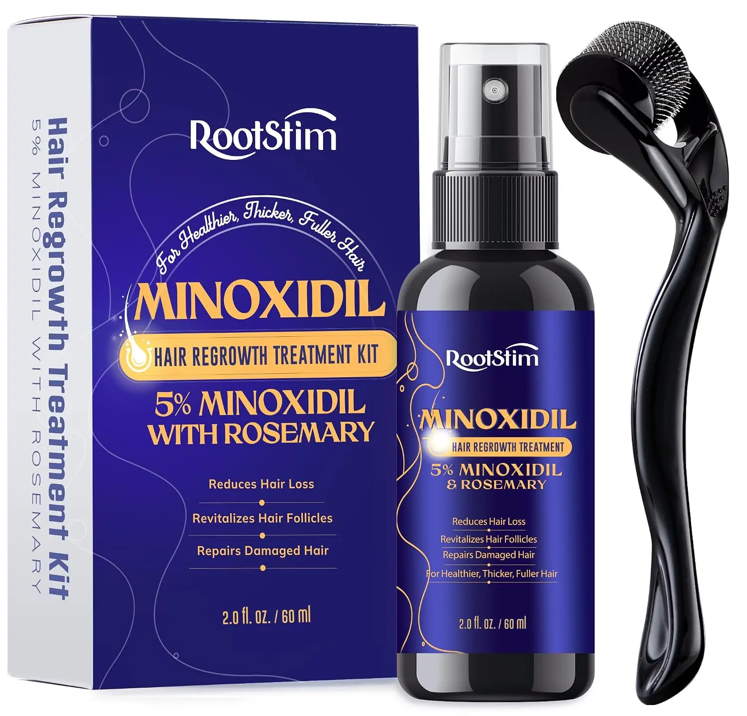 Rootstim 5% Minoxidil Hair Growth Serum with Hair Roller for Men & Women Ideal Gift for Mom Dad Him Boyfriend Husband Brother Birthday Daily Haircare