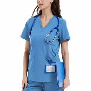 Scrub Tops for Women V-Neck Classic Fit with Two Pockets for Medical Uniforms Four-Way Stretch, Anti-Wrinkle