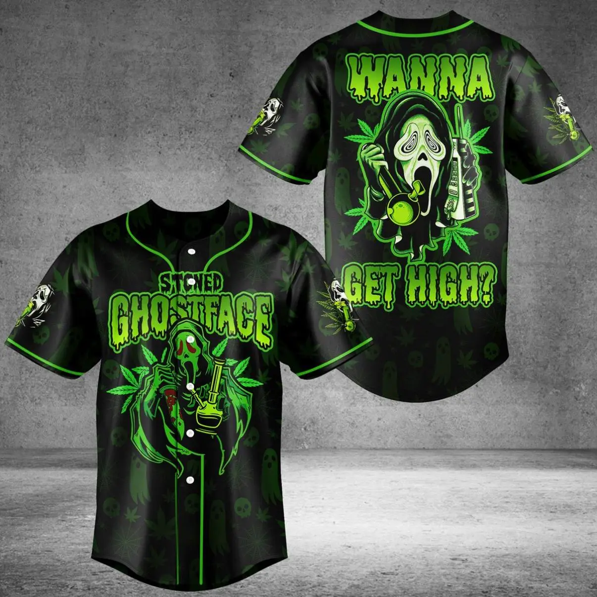 Ghost Face Baseball Jersey, Wanna Get High?, Scream 420 Baseball Shirt, Weed Jersey, Gift For Fan, Sport Shirt, 3D Unisex Jersey