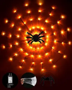Changzhou Jutai Electronic Co. Ltd Halloween Decorations Spider Web Lights String Lights for Home 4.9FT 96LED Waterproof Plugin Net Lights with 8 Modes Timer Orange Glow for Party Indoor Outdoor Garden Yard Haunted House - Backdrop Spooky