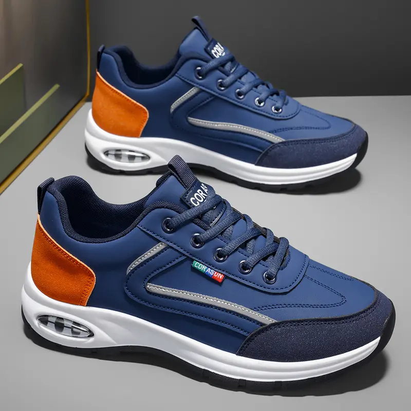 Men's Sporty Chic Casual Athletic Sneakers, Water-Resistant Dirt-Resist PU Faux Leather Shoes with Non-Slip Air Cushion, Ideal for Office Workers & Daily Commute