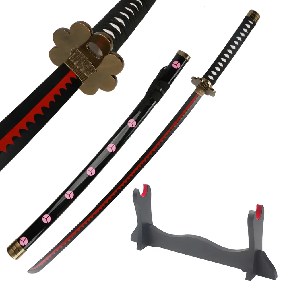 Roronoa Zoro Shusui Cosplay Sword, 41-Inch Stainless Steel Katana Replica for Anime Fans, Durable Prop with Wooden Display Stand for Halloween & Collection, Christmas