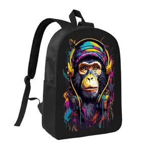 Gorilla Earphones Backpack 17in Street Style Casual Daypack Lightweight Bookbag