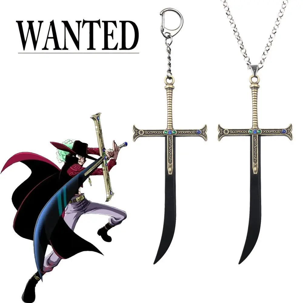 Anime Dracule Mihawk Black Sword Keychain Necklace, Customized Role Play Cosplay Props, 14 Years and Up Adults’ Hawk Eyes Pendant Jewelry Accessory for All Seasons