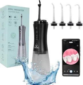 Visual Water Dental Flosser Teeth Pick 350ml Water Flosser with Camera Cordless Portable Electric Rechargeable IPX7 Waterproof Oral Irrigator for Travel Household(Black)