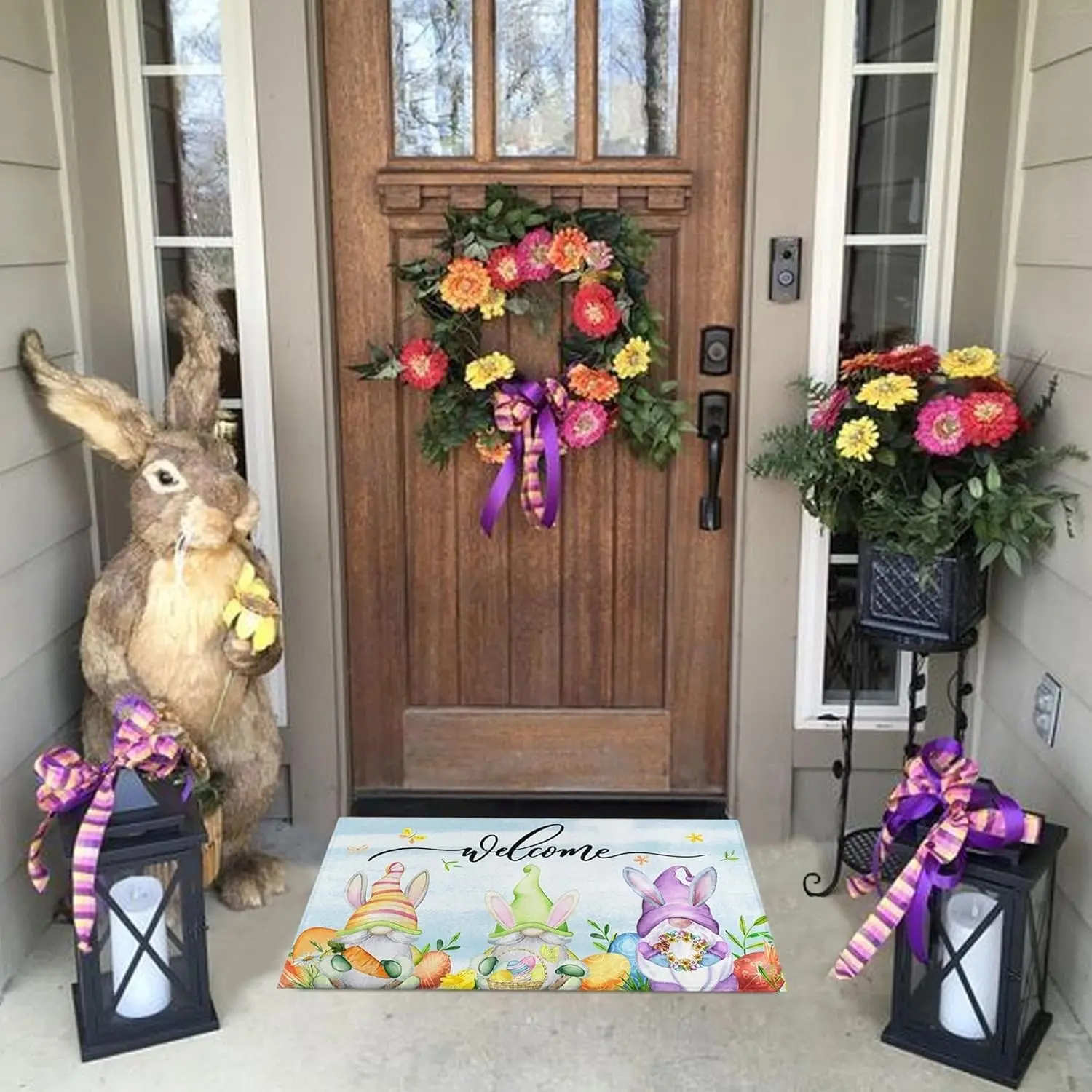 Easter doormats,Easter decorative floor mats,Garden-style welcome carpet,Easter gnome egg welcome doormats,Happy Easter Outdoor Mat,Universal indoor and outdoor entrance carpet,Soft, comfortable, and washable, suitable for doorways, entryways, bathrooms