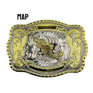 Large Western Belt Buckle with Mexico Map Charm Gold & Silver Finish Fits Standard Belts 5.5" x 4" Durable Metal Design