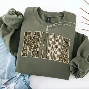 Hunting Mama Camo Western Sweatshirt, Hunting Wife Distressed Varsity Cowboy Tee, Camouflage Checkered Shirt, Camo Cozy Season Hoodie For Her For Him