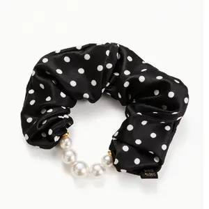 30 Momme Mulberry Silk Scrunchie with Pearl – Luxury No-Crease Hair Tie, Soft Gentle Ponytail Holder for Women