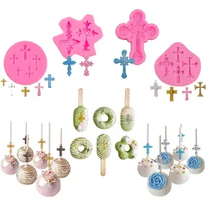 4 Pcs Small Chocolate Molds Baptism Cake Decorations Cross Cake Candy Mold Fondant Polymer Clay Mold