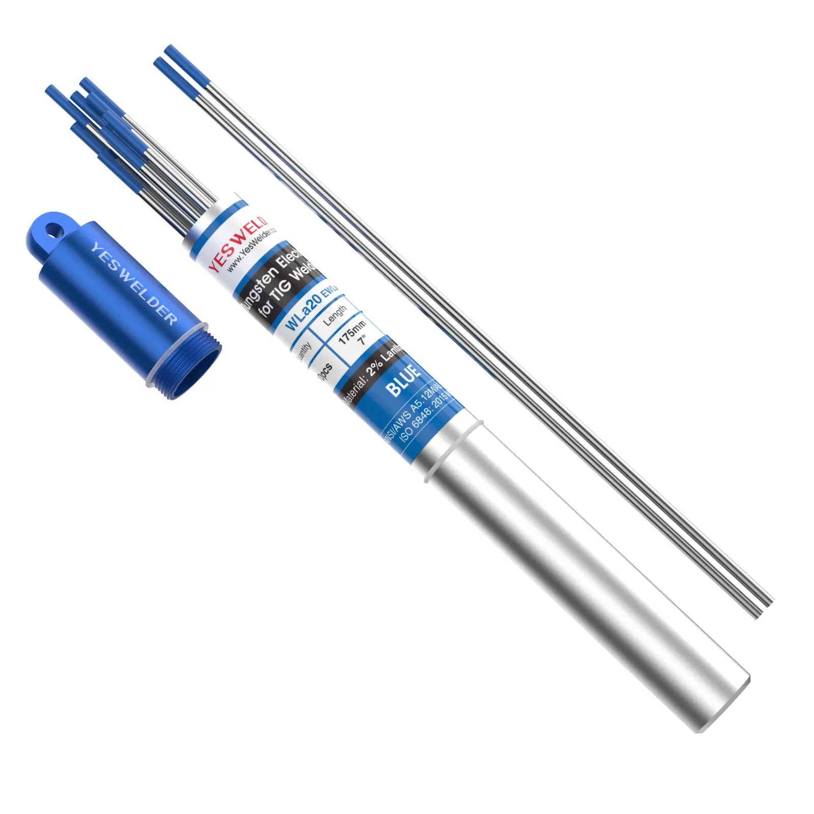 YESWELDER TIG Welding Tungsten Electrode - 2% Lanthanated .040" 1/8" 1/16" 3/32" x 7" (Blue, WL20/EWLa-2) 10-pk