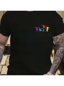 Original hand-drawn graffiti group dance Keith Haring fun American abstract art niche short-sleeve loose round-neck t-shirt