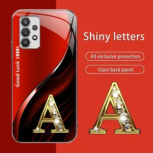 Suitable for [Galaxy A32] High-end simple silk 26 letters electroplated metal glass mobile phone case, affordable, fully shockproof, drop-proof, wear-resistant-888