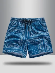Men's All Over Paisley Print Pocket Shorts, Casual Comfy Quick Drying Shorts for Summer, Essential Shorts, Fashion Men's Bottoms for Beach Vacation, Clothes, Outdoor Shorts, Printed Shorts, Casual Sports Shorts, Menswear, Casual Athleisure Shorts