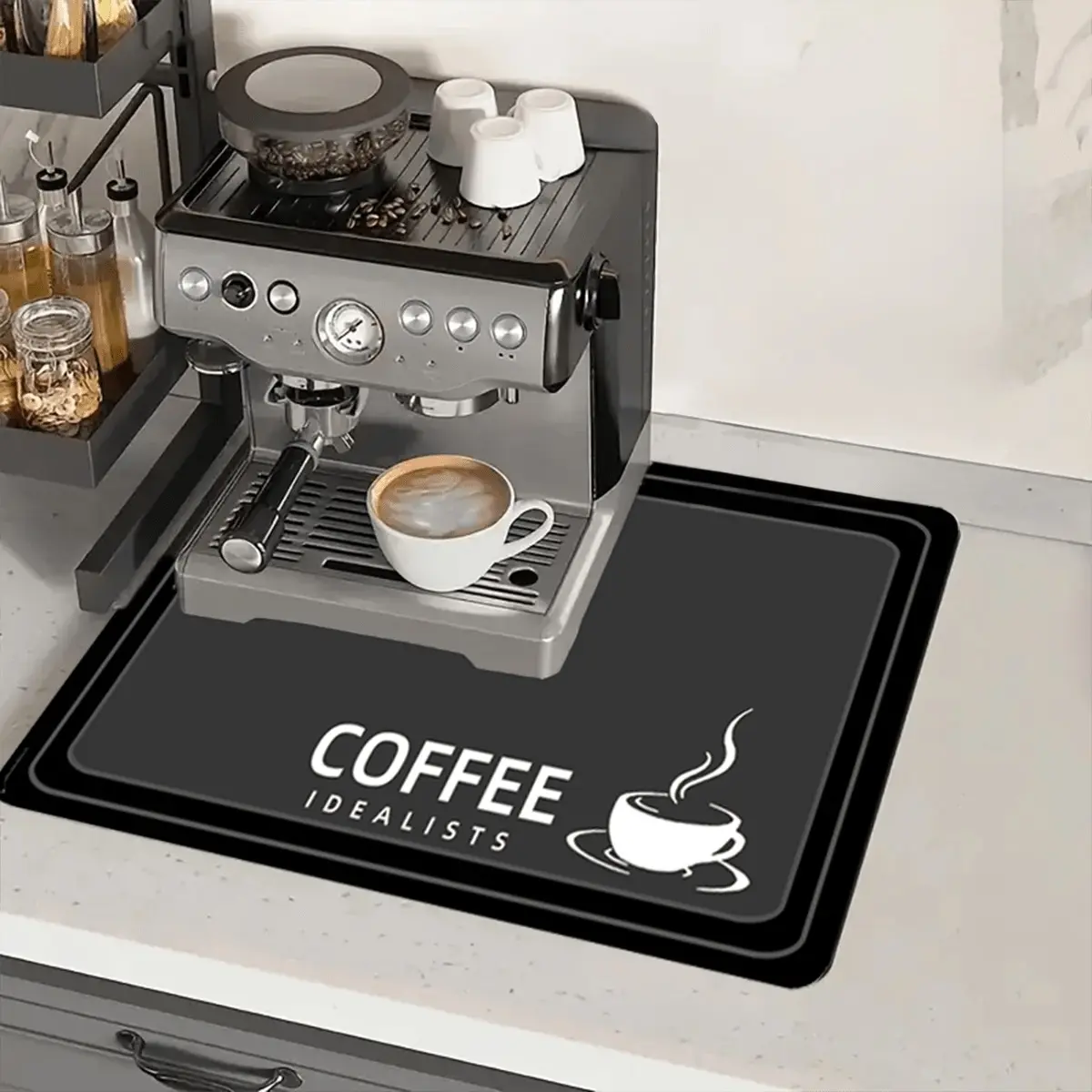 Coffee Theme Kitchen Mat, 1 Count Non-slip Kitchen Placemat, Kitchen Decorative Placemat, Absorbent Coffee Machine Mat, Kitchen Decor Accessories, Housewarming Gift, Household Placemat
