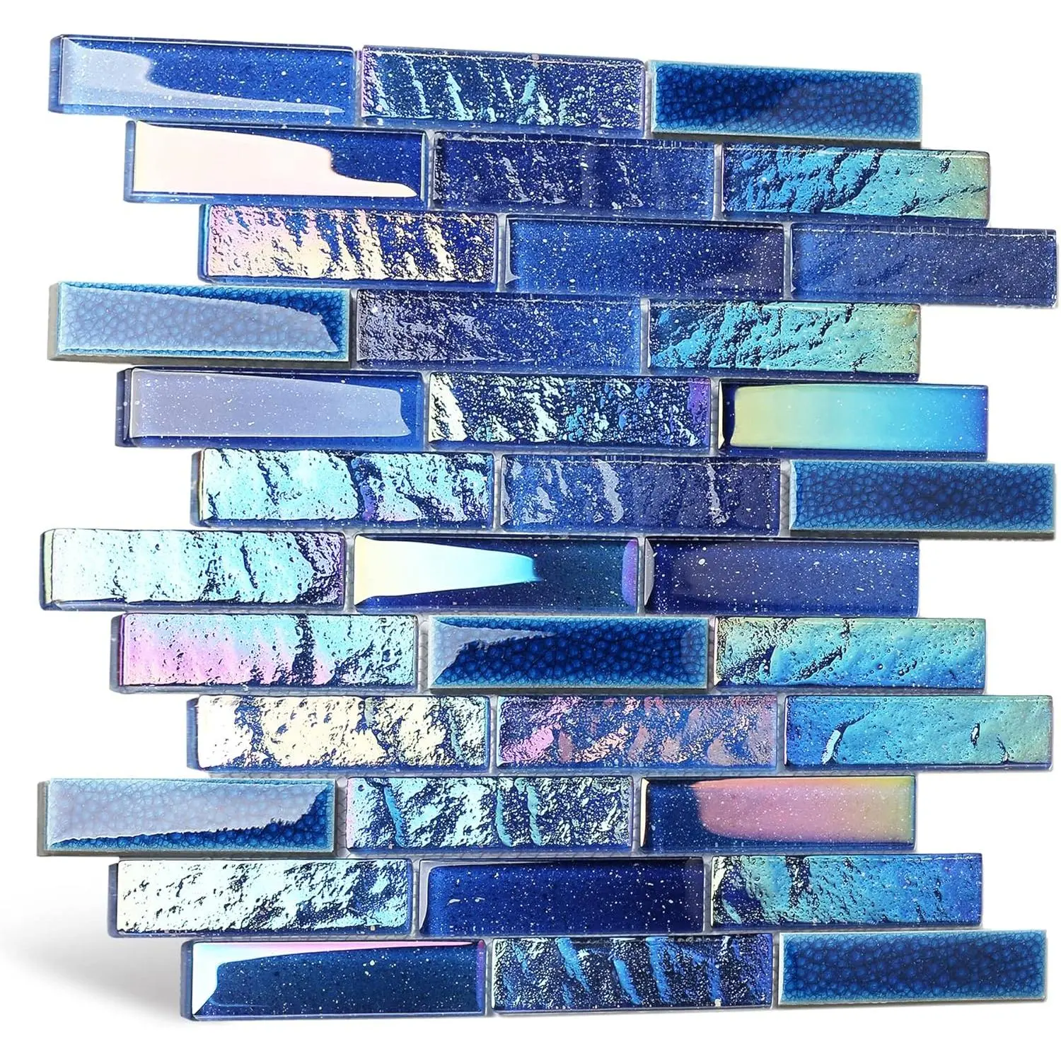 Blue Glass Porcelain Tile Box of 5 Square  Iridescent Starry Sky Backsplash Tile for Swimming Pool Kitchen Bathroom TSTNB18 (5 Square )