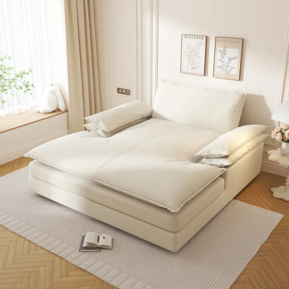Modern Oversized Double Chaise Lounge Chair - Chenille Fluffy Sofa, Deep-Seat Upholstered Reading Chair with Detachable Design, Large Pillows, Wide Armrests for Living Rooms, Apartments