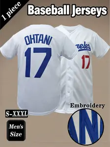 Men's # 17 baseball jersey, Los Angeles letter embroidered “Ohtani”jerseys,Daily casual, comfortable, breathable short sleeved cardigan suitable for outdoor sports and competitions, street trendy hip-hop outfits, essential fan and fan gifts