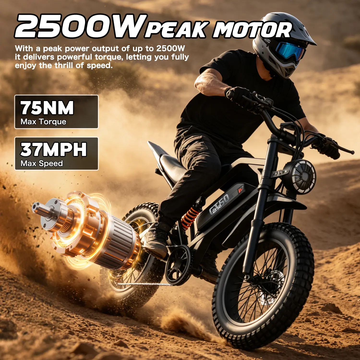 Pikabike Electric Bike for Adults 2500W Off-Road 37MPH 100Mile Range 48V 25AH Battery Electric Mountain Bike for Snow, Sand, Full Suspension, Electric Dirt Bike
