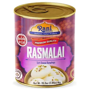 Rani Rasmalai (Soft Cheese Dumplings) 35.3oz (2.2lbs) 1kg, Approximately 14 pieces, Easy Open Lid ~ Ready to eat | Gluten Friendly | Vegan | Non-GMO | Kosher | Indian Origin