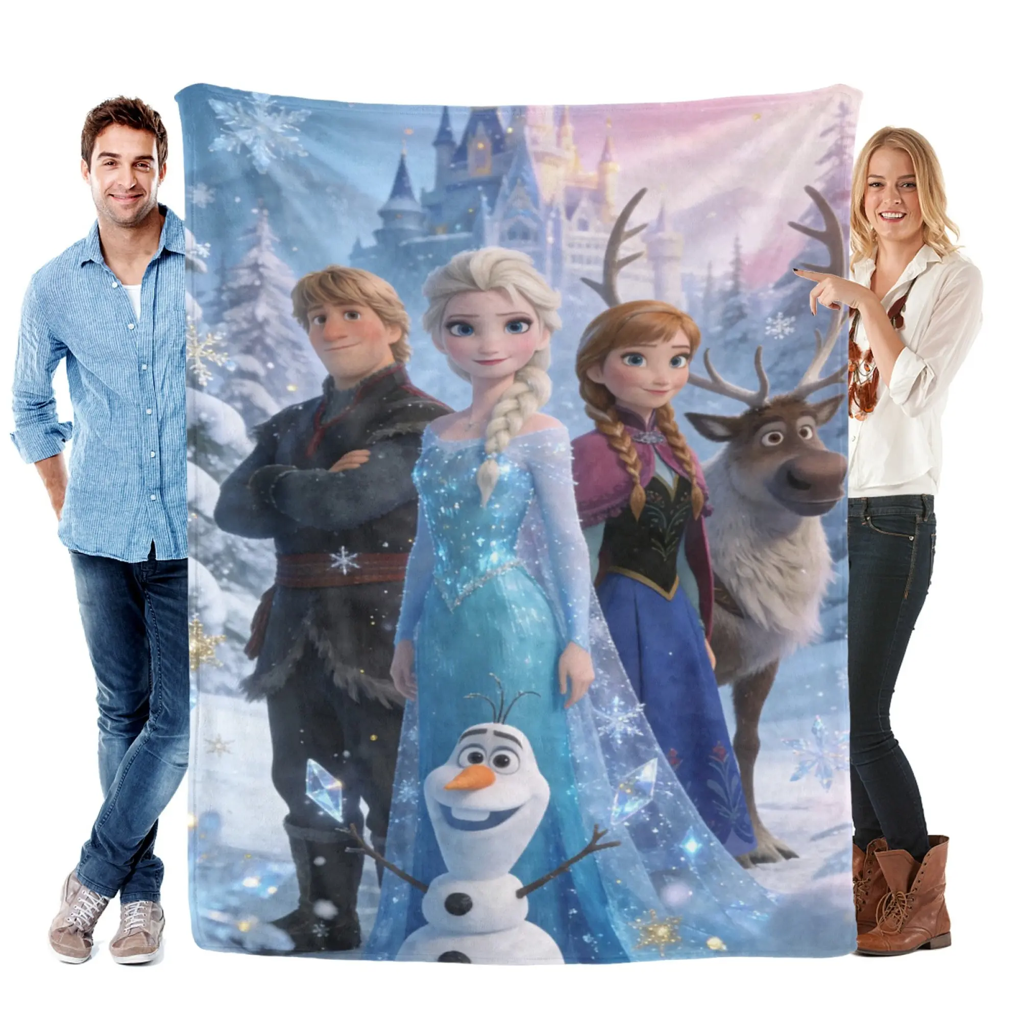 [SummerVibes] DISNEY CLASSIC Frozen Family Soft Flannel Blanket, Vibrant 2D Print Elsa Anna Olaf Throw for Couch & Bed