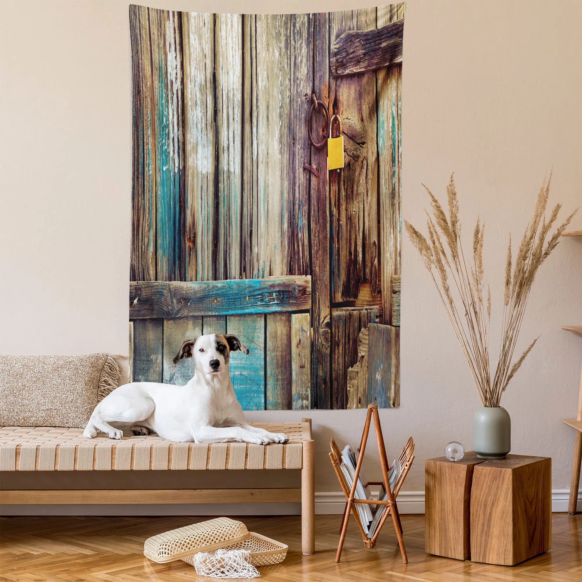 Rustic Tapestry, Aged Shed Door Backdrop Color Details Country Living Exterior Pastoral Mansion Image, Wall Hanging for Bedroom Living Room Dorm Decor, 40" X 60", Brown