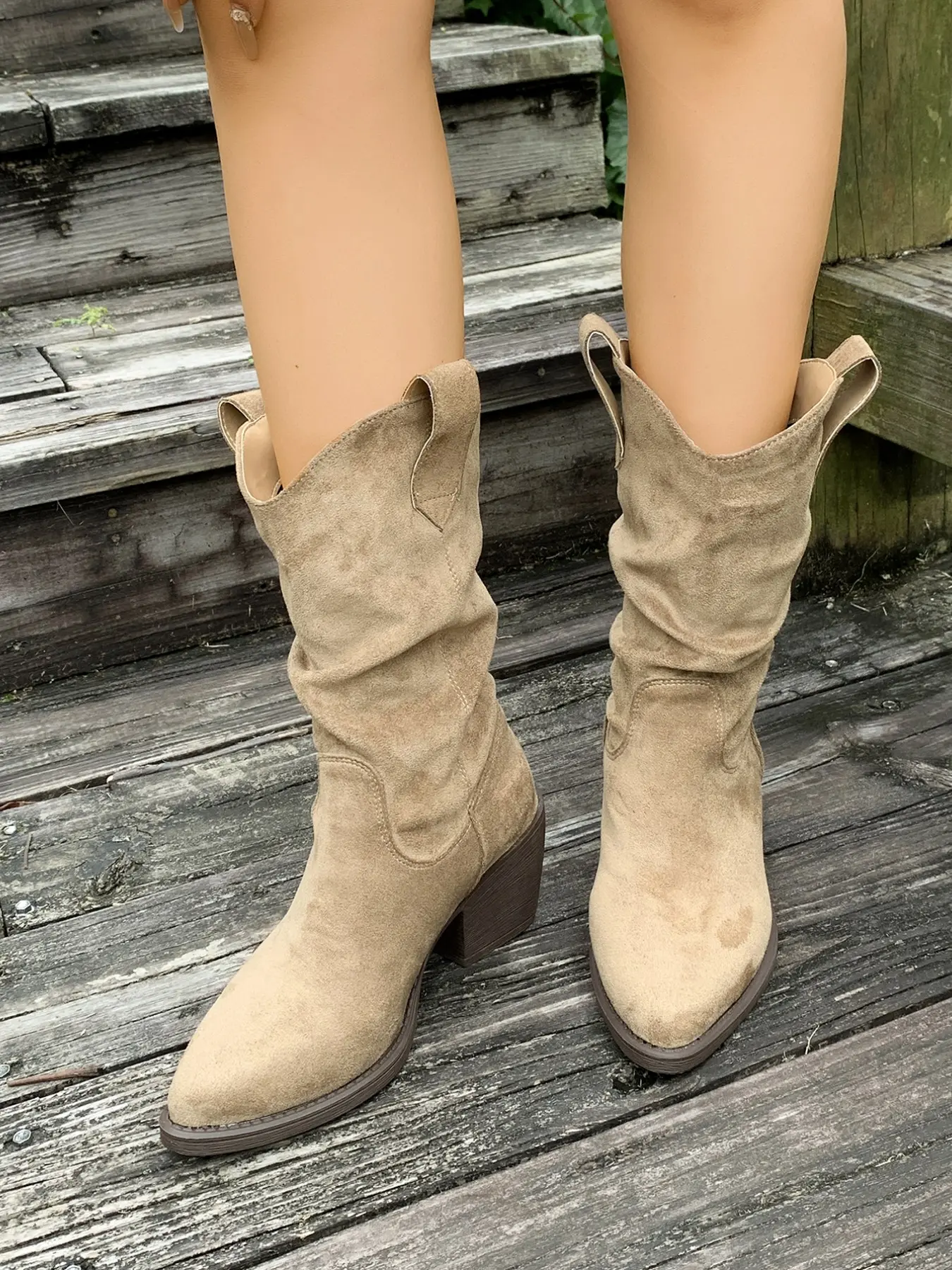 Women's Fashion Embroidered Wedge High Heels, Versatile Style, Cowboy Boots Vacation Vibes, Perfect for Beach, Relaxation, Fall Wear, Wedge Bootie