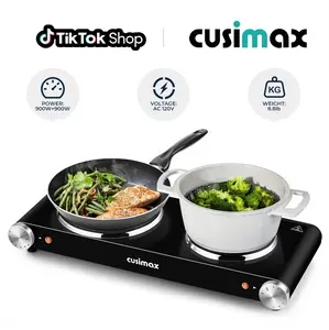 CUSIMAX 1800W Compact Multifunction Induction Stovetop - Small Induction Hobs, Double Electric Oven Cooktop, Durable Stainless Steel Countertop Hot Plate, Fast Heating, Easy to Clean, US Plug, Ideal for Home Use