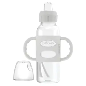 Dr. Brown's Milestones Narrow Sippy Spout Bottle 100% Silicone Handles 8Oz 250Ml 6M+ BPA Free Gray Easy Grip Sippy Spout for Baby's Transition