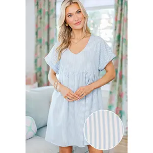 NURSING COLLECTION: Full Of Joy Light Blue Striped Cotton Dress