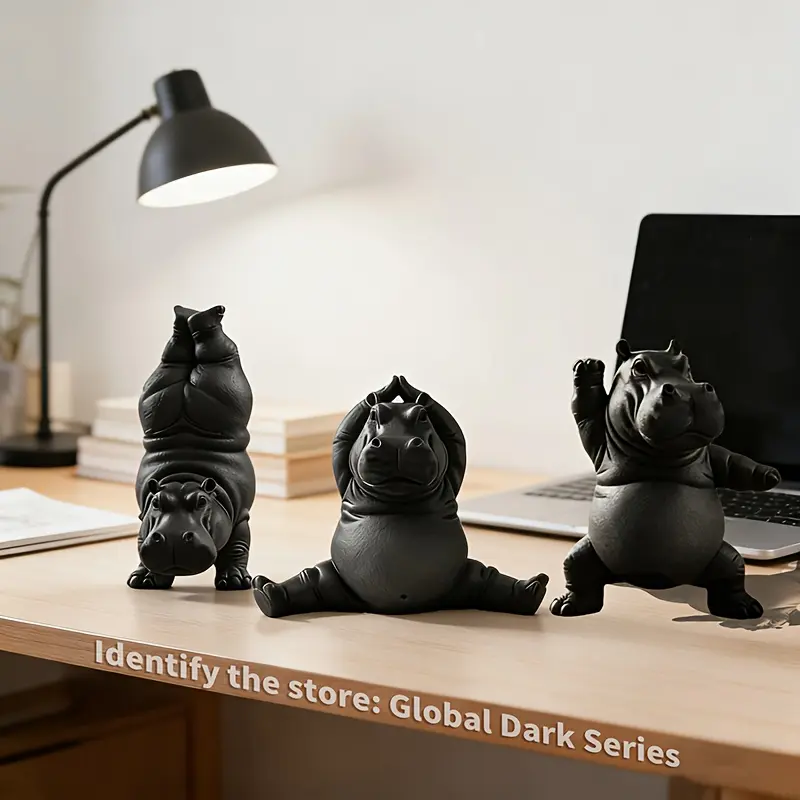 1/3PCSHippo Statue Ornament - DURABLE PLASTIC Hippo Sculpture Suitable for Indoor/Outdoor Use, Calm Animal Desk & with Cute Chibi Hippo - Yoga Studio Decoration, PERFECT GIFT for Yoga Lovers (Hippo Statues)