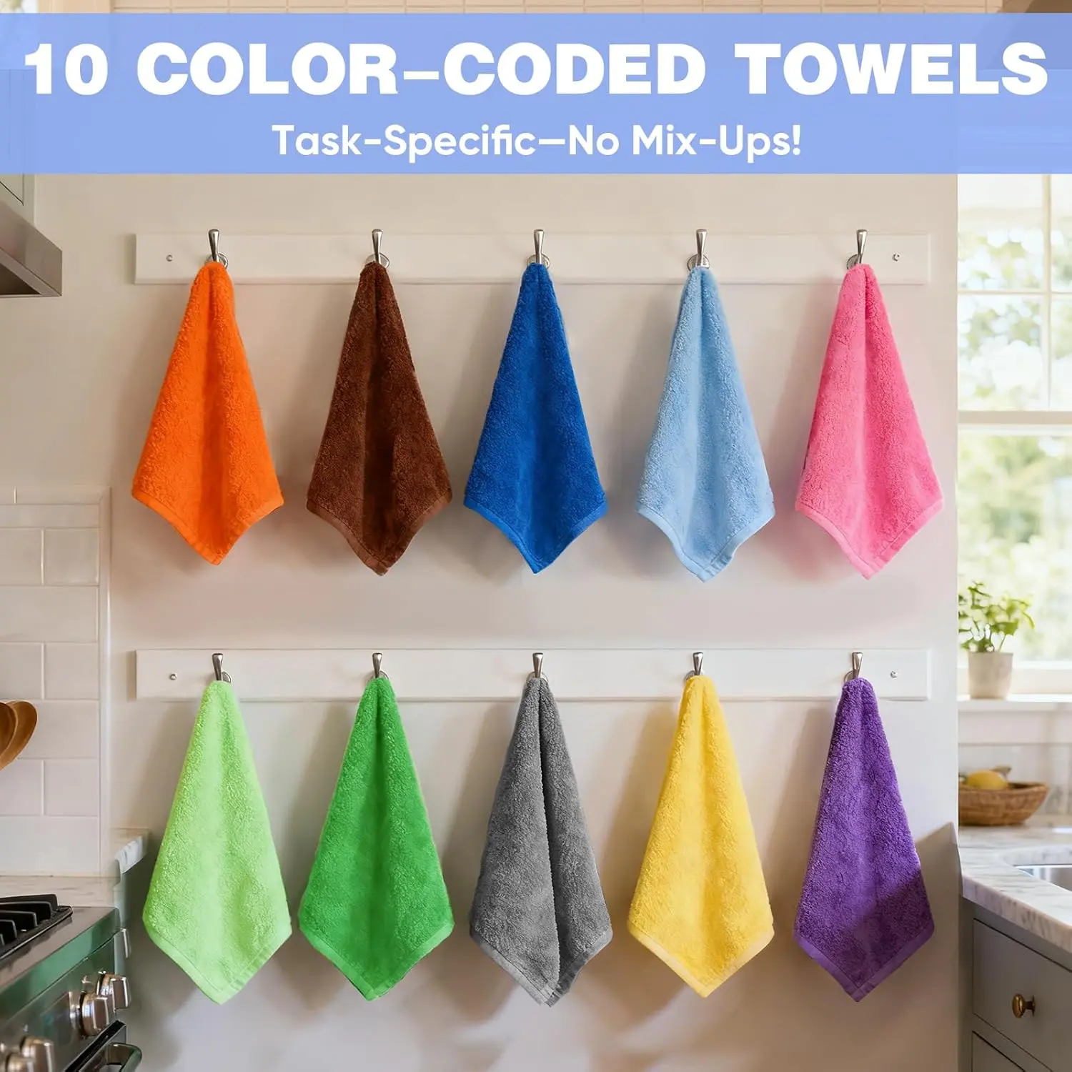 Microfiber Cleaning Cloths, 10-Pack - 10-Color - 11.8"x11.8" Highly Absorbent Rags for Car, Kitchen Use