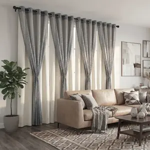 Traditional 8-Panel 52x84 in Curtain & Chiffon Set: 4 Plain Blackout, 4 Chiffon with Silver Heat Transfer Finish, Light Filter Curtains for Living Room & Bedroom, FT2599+L28