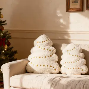 Christmas Tree Pillow Set, White Christmas Decorative Pillow Two-Piece Set-Gold Embroidered Faux Fur Holiday Pillows, Perfect for Sofa, Bedroom Home Christmas Decorations