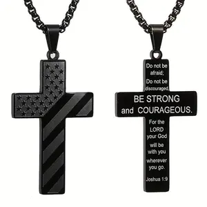 Easter Cross Necklace Bible Verse Stainless Steel  Flag Pendant Chain for Boys Men Religious Jewelry Gifts