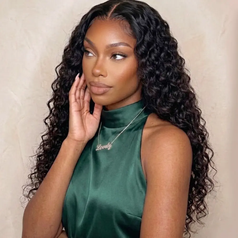 BLING HAIR Glueless Human Hair Lace Closure Wigs - 6x4,7x5,9x6 HD Lace, Pre-Plucked, Pre-Cut, Natural Hairline, Heat Resistant, Ready-to-Go for Black Females, Deep Wave Hairstyles, Black Girl Style, Back-to-School, Lace Front